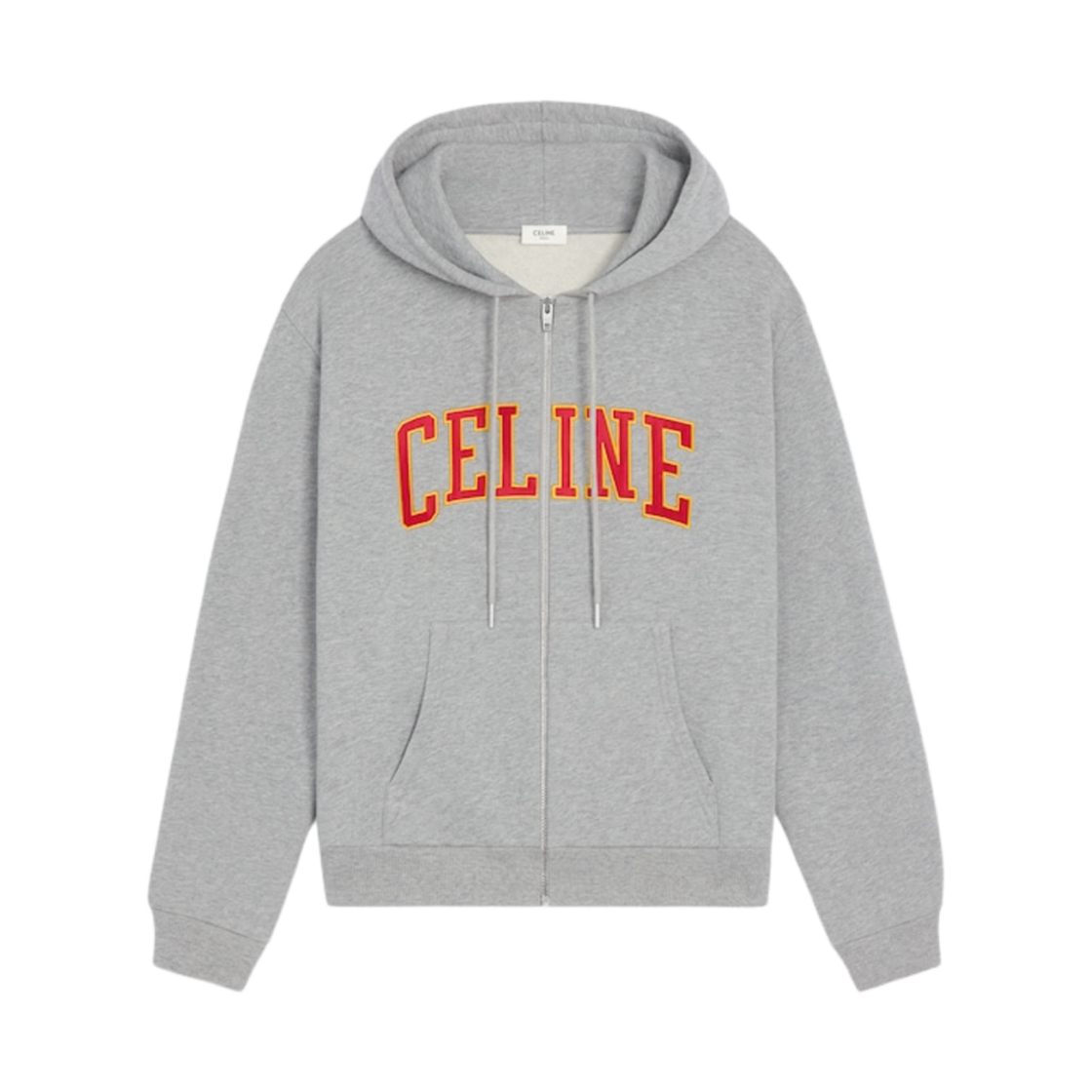 RY0HG670Q-GBZ8 Celine Loose Zip Up Hoodie in Cotton Fleece Grey Melange Burgundy