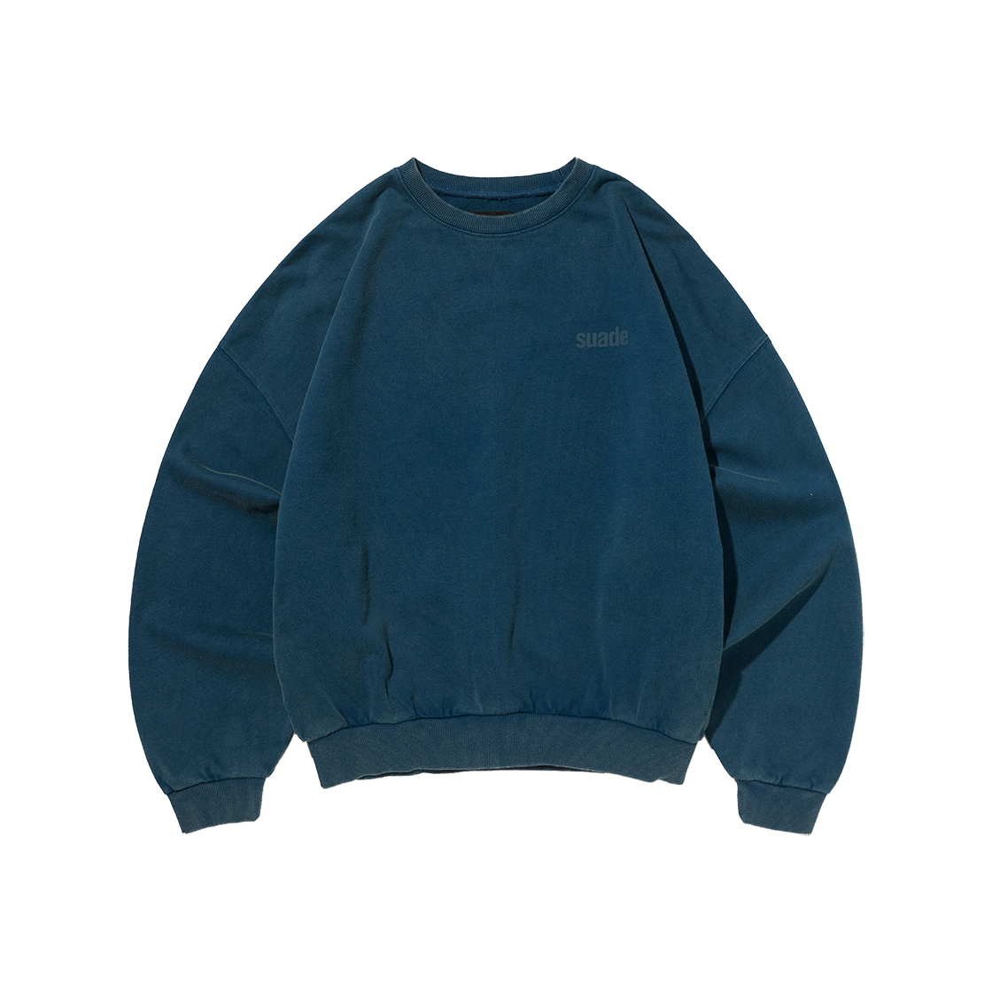 SDEFTO217DR Suade Cropped Washed Crewneck Deep Green