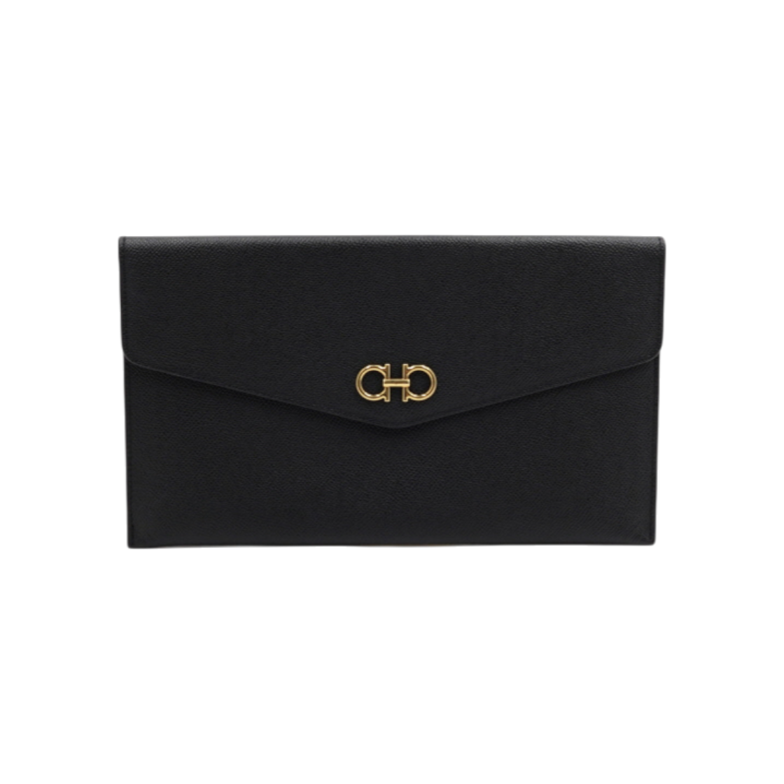 IT8S7T4WWS32 Ferragamo Black Leather Gold Logo Women's Clutch Bag 22 0248 AA53037