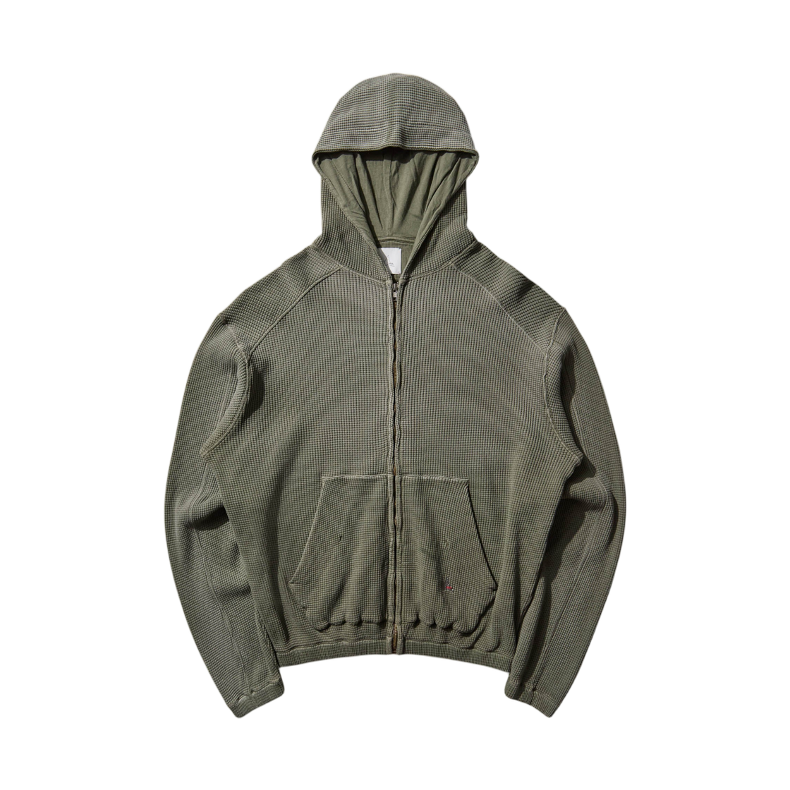 RBMW0513FA340-GRN0012 ROA Bee Sun Faded Waffle Zip Up Hoodie Olive