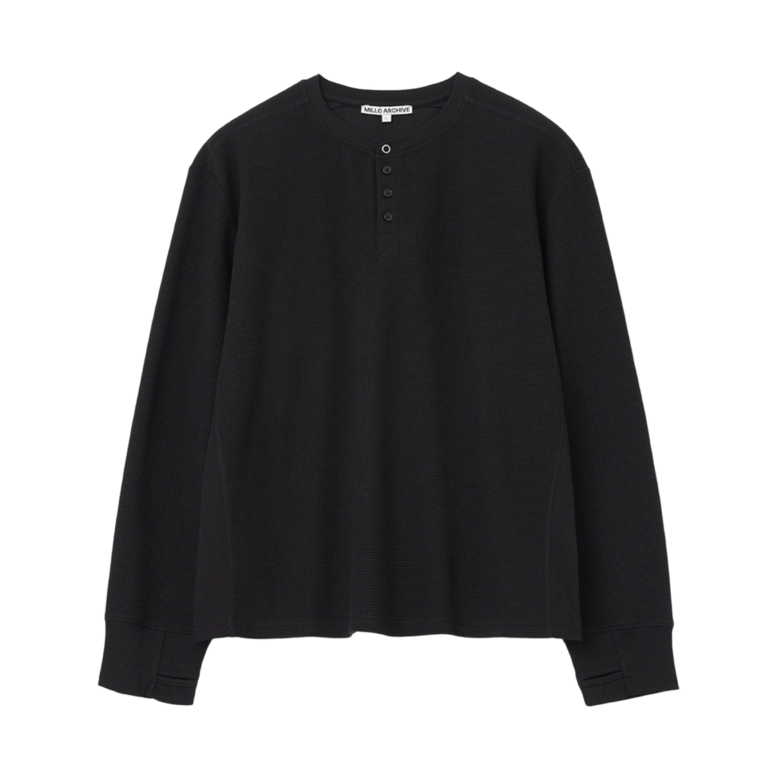 ML630BLK Millo Archive Rusty Waffle Henley Neck Long Sleeve Black