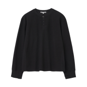 Millo Archive Rusty Waffle Henley Neck Long Sleeve Black