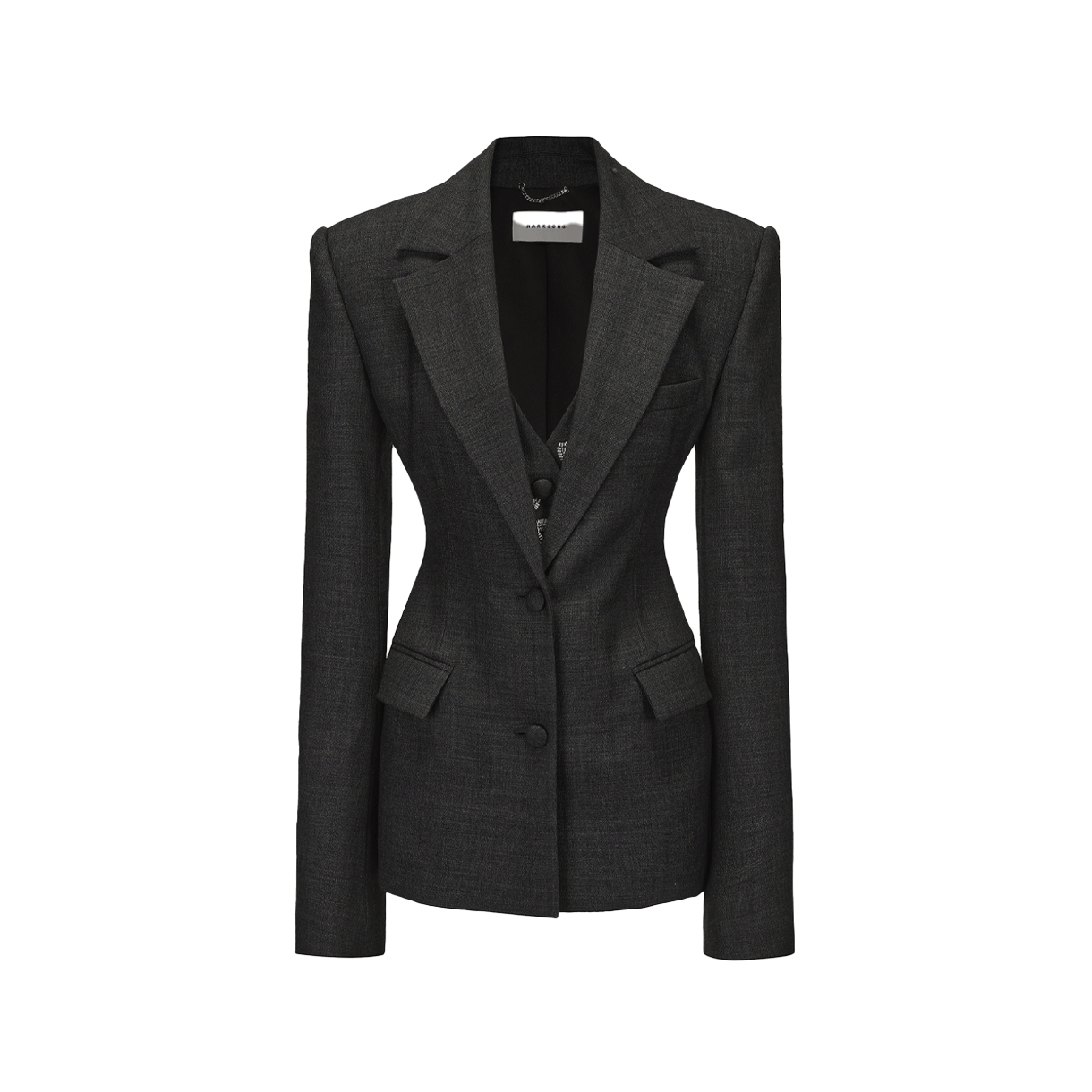 마크공 우먼 비디드 더블 레이어드 블레이저 그레이 - 25FW(Markgong Women Beaded Double Layered Blazer Gray - 25FW)