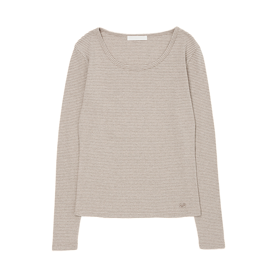 (W) 플랙 스트라이프 U넥 긴팔 티셔츠 베이지((W) PLAC Stripe U-Neck Long-Sleeve T-Shirt Beige) - 1