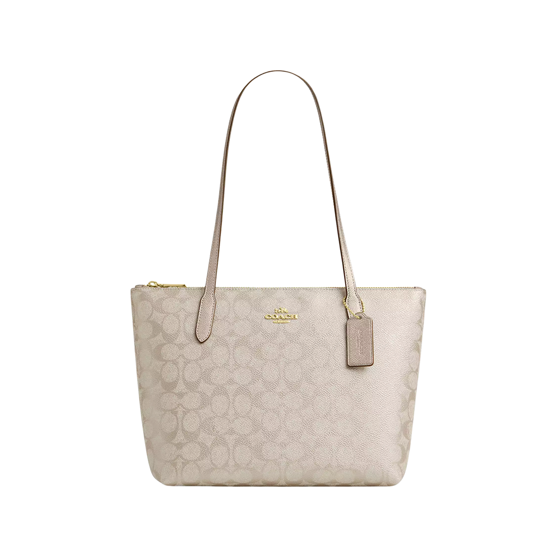 CW396-IMXB8 Coach Signature Canvas Fiona Zip Tote Bag Champagne Multi