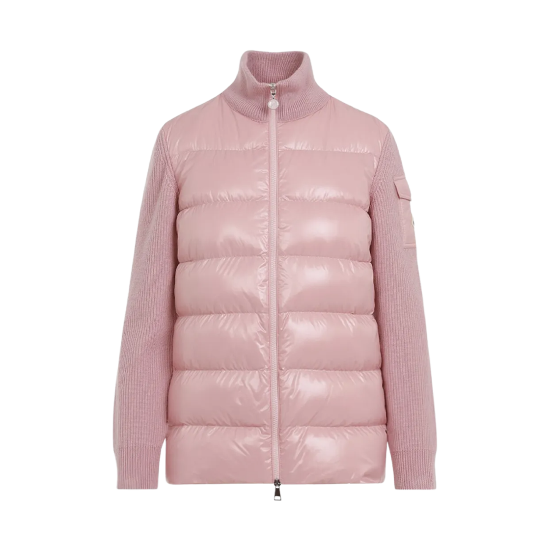 (W) 몽클레르 로고 패치 니트 패딩 핑크 - 24FW((W) Moncler Logo Patch Knit Padded Pink - 24FW) - 1