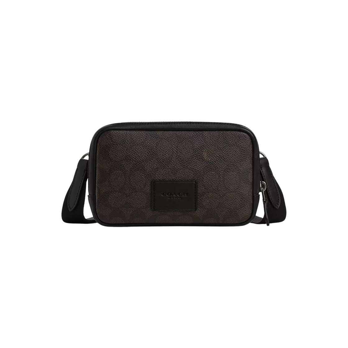 코치 시그니쳐 캔버스 캐리어 폰 크로스바디백 월넛 블랙(Coach Signature Canvas Carrier Phone Crossbody Bag Walnut Black)