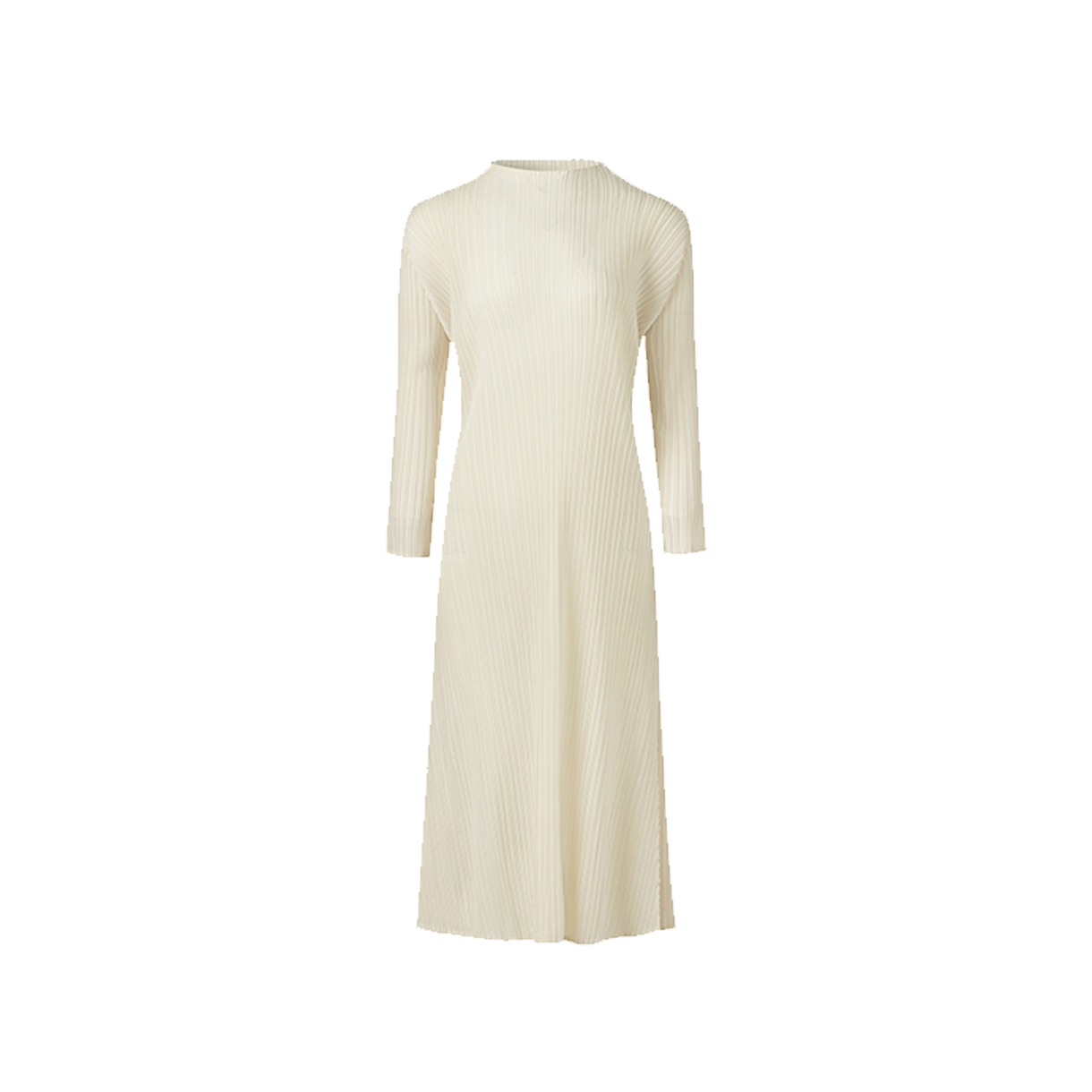 WDR1GIV Monplisse Women Half Neck Long Sleeve Pleats Dress Ivory