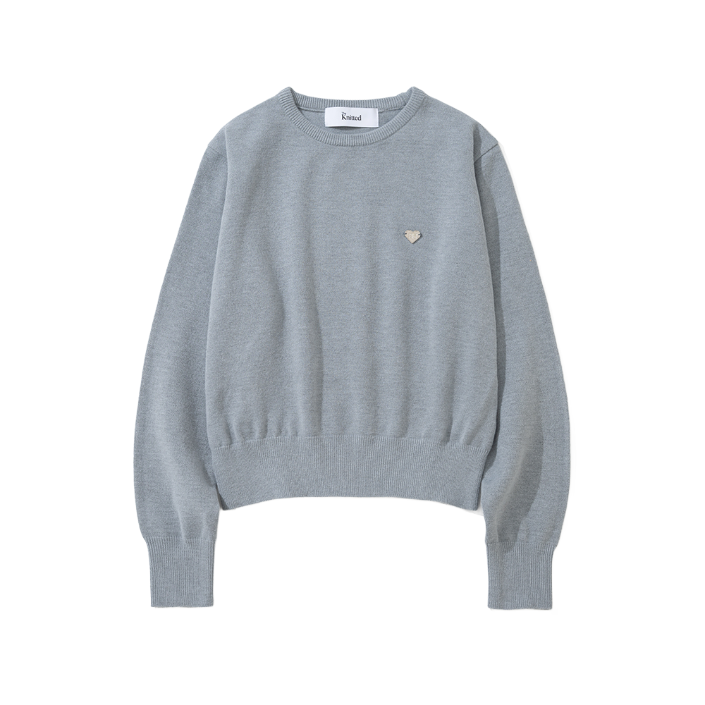 니티드 여성 베이직 에센셜 워셔블 라운드 니트 그레이