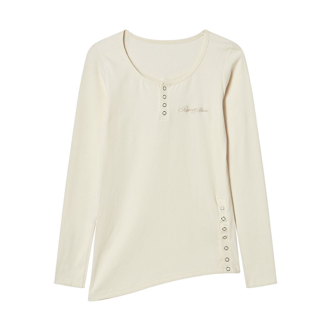 RG_25_FA1_LS_06_02 Rogin N Rosie Side Button Detailed Slim-Fit Long Sleeve Light Ivory