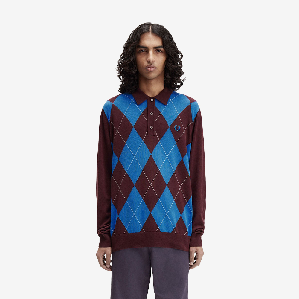 프레드 페리 아가일 롱슬리브 니트 셔츠 옥스블러드(Fred Perry Argyle L S Knitted Shirt Oxblood) - 2