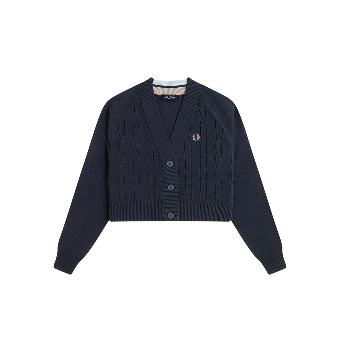 프레드 페리 우먼스 케이블 니트 가디건 네이비(Fred Perry Womens Cable Knit Cardigan Navy Snow White) - 1