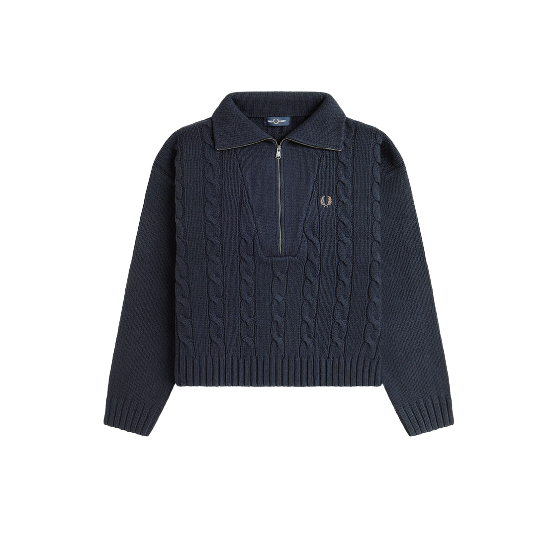 프레드 페리 우먼스 하프 집 케이블 니트 네이비(Fred Perry Womens Half Zip Cable Knit Navy Snow White) - 1