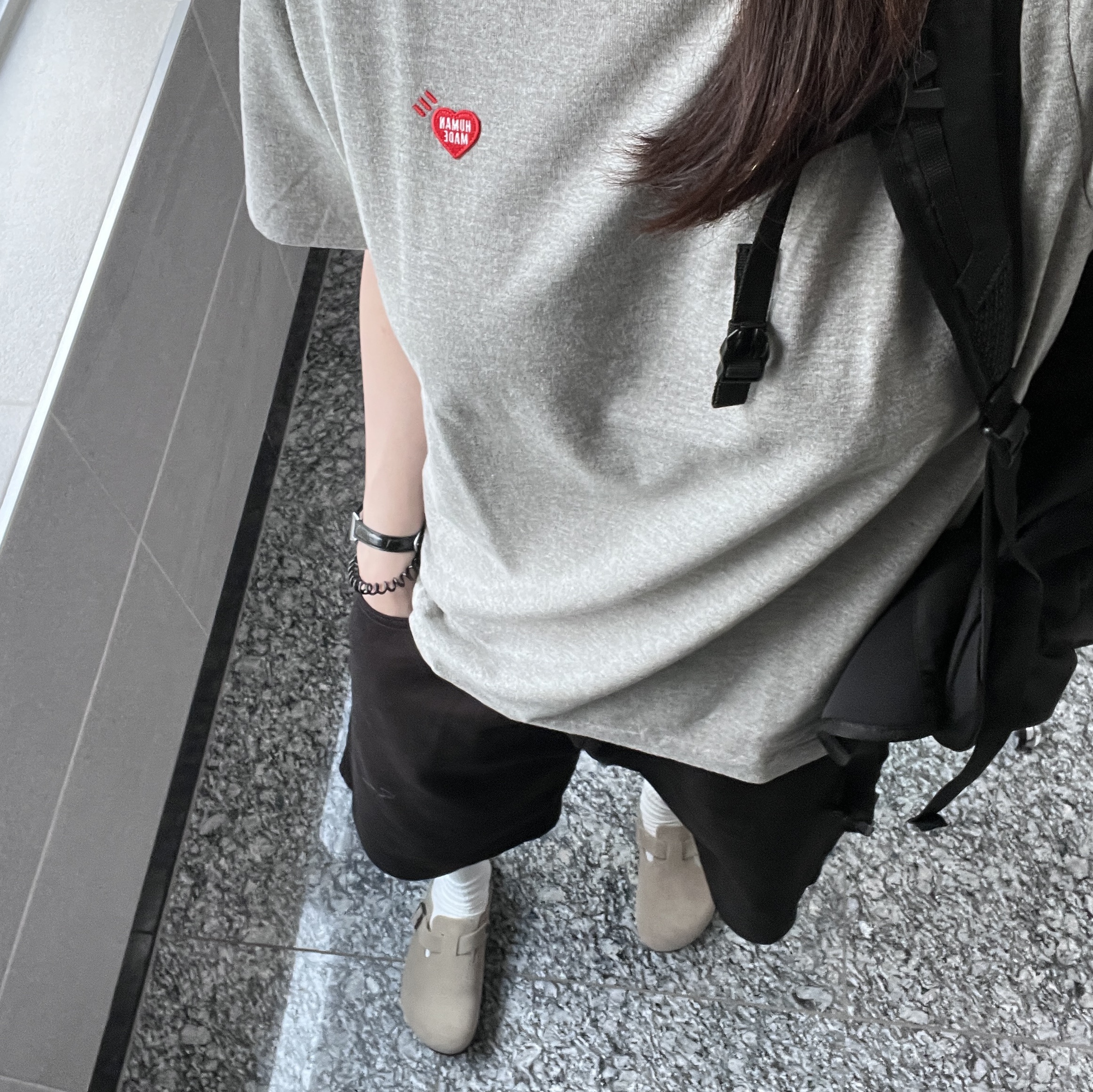 Human Made Heart Logo T-Shirt Gray, Birkenstock Boston Suede Leather Taupe - Narrow 착용 스타일