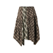 Thevinylhouse Unbalance Layered Check Skirt Brown
