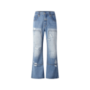 Thevinylhouse Destroyed Boots Cut Denim Pants Light Blue