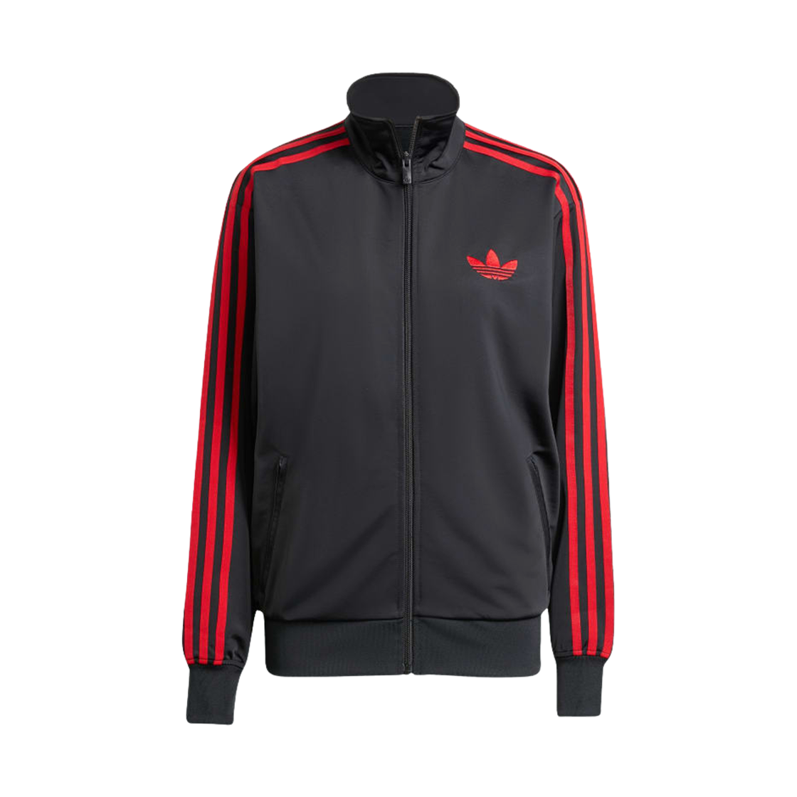 (W) 아디다스 아디컬러 클래식 파이어버드 루즈 트랙 탑 블랙 배러 스칼렛 - US 사이즈((W) Adidas Adicolor Classics Firebird Loose Track Top Black Better Scarlet - US Sizing)