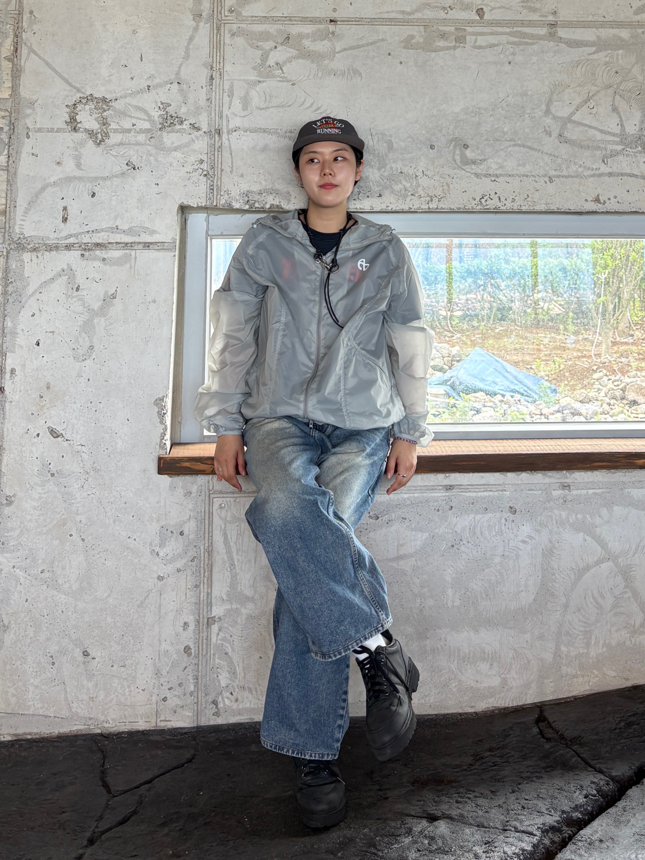 NOMANUAL Aether Nylon Jacket Gray 착용 스타일 - 1