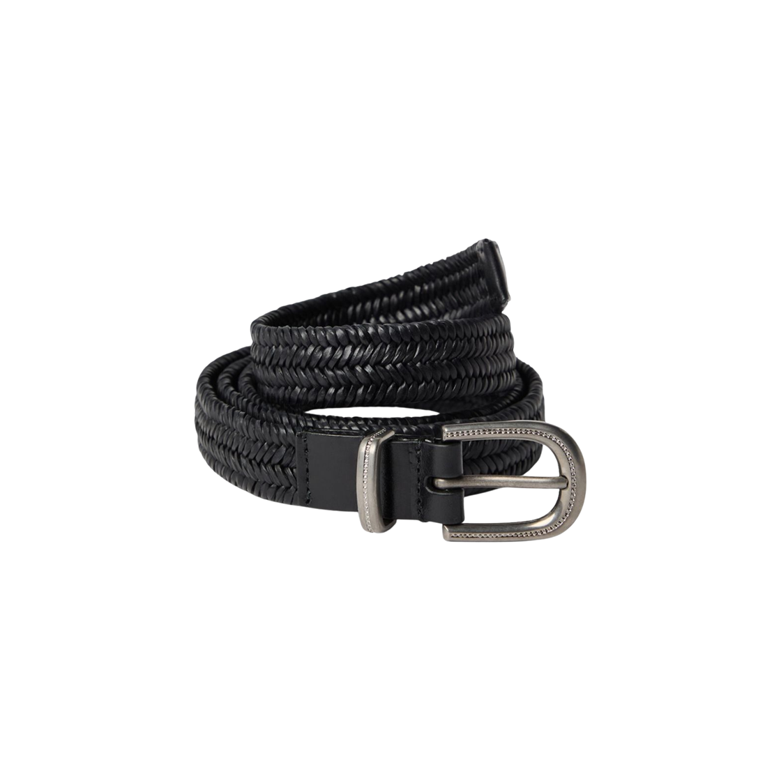 M0NAPC228-CNERO (W) Brunello Cucinelli Braided Leather Belt Black