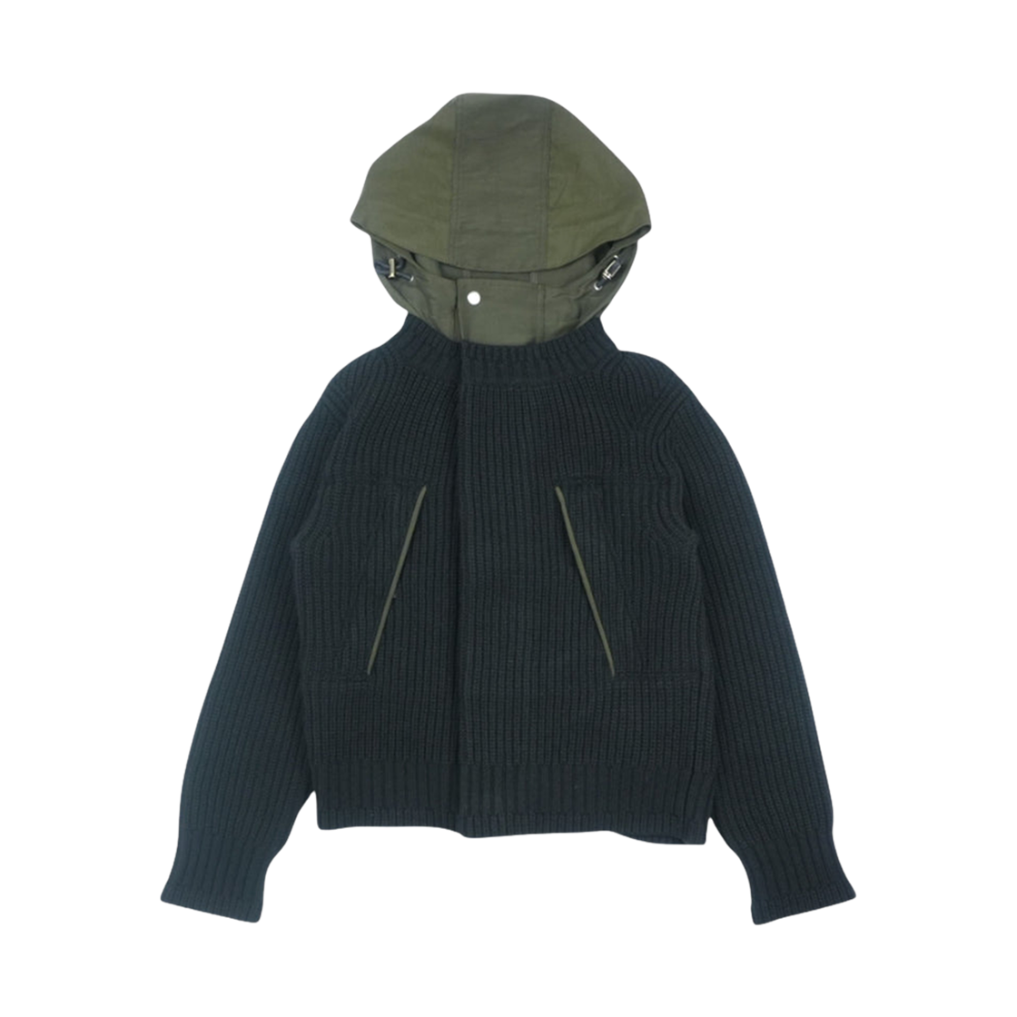 (W) 사카이 울 니트 그로그랭 블루종 블랙 카키((W) Sacai Wool Knit Grosgrain Blouson Black Khaki)