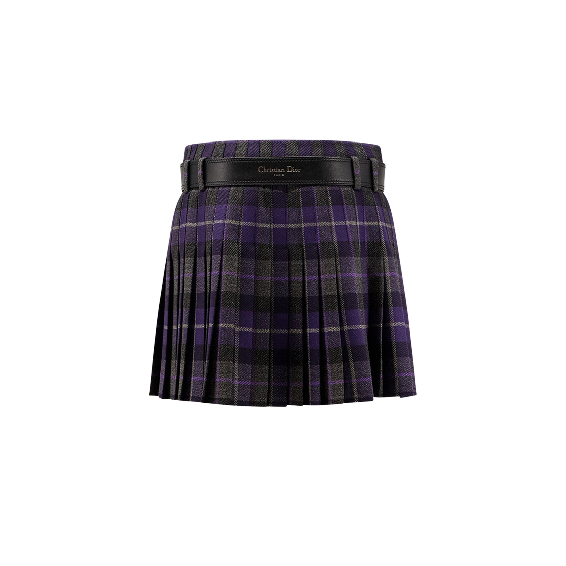 (W) 디올 벨트 디테일 체크 울 스커트 퍼플 그레이((W) Dior Belt Detail Check Wool Skirt Purple Grey) - 2