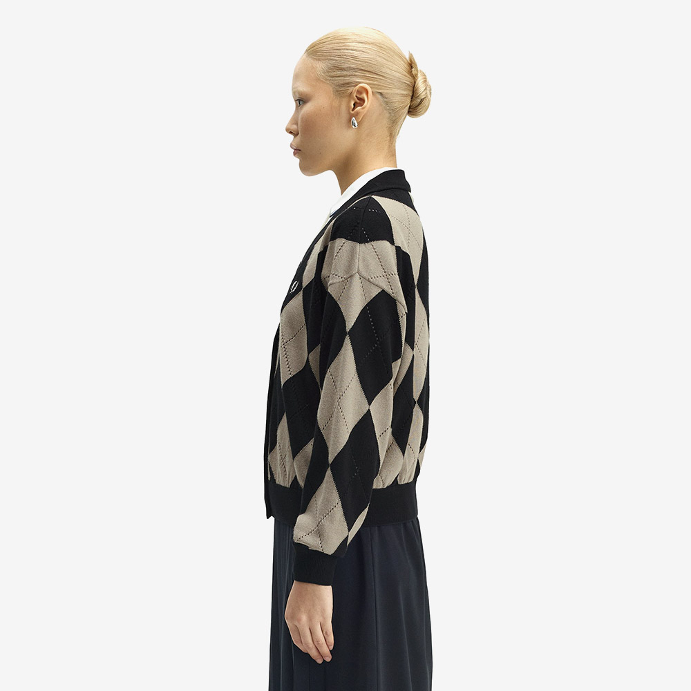 프레드페리 우먼스 아가일 포인텔 가디건 블랙(Fred Perry Womens Argyle Pointelle Cardigan Black) - 3