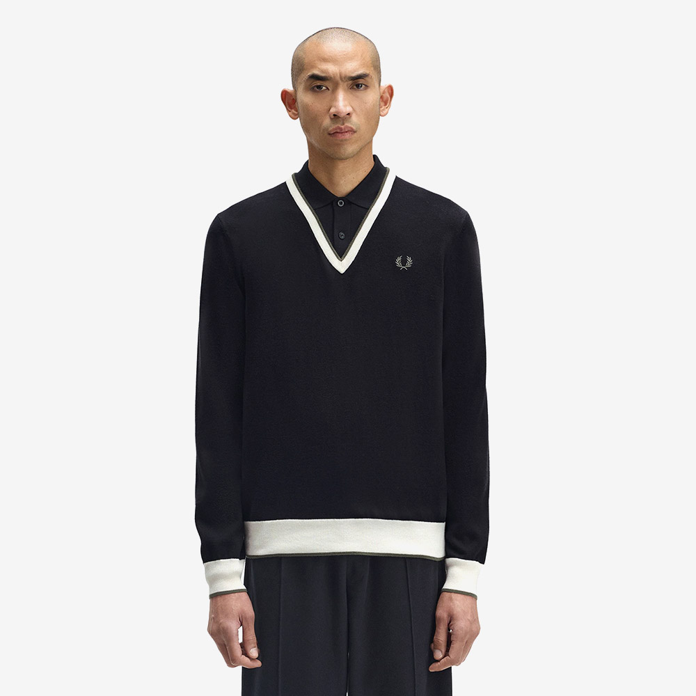 프레드 페리 컨트라스트 팁 니트 블랙(Fred Perry Contrast Tipped Knit Black) - 2