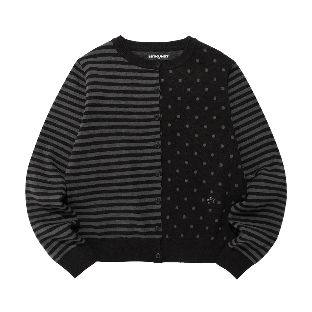 이스트쿤스트 도트 스트라이프 니트 가디건 블랙(ISTKUNST Dot Stripe Knit Cardigan Black)