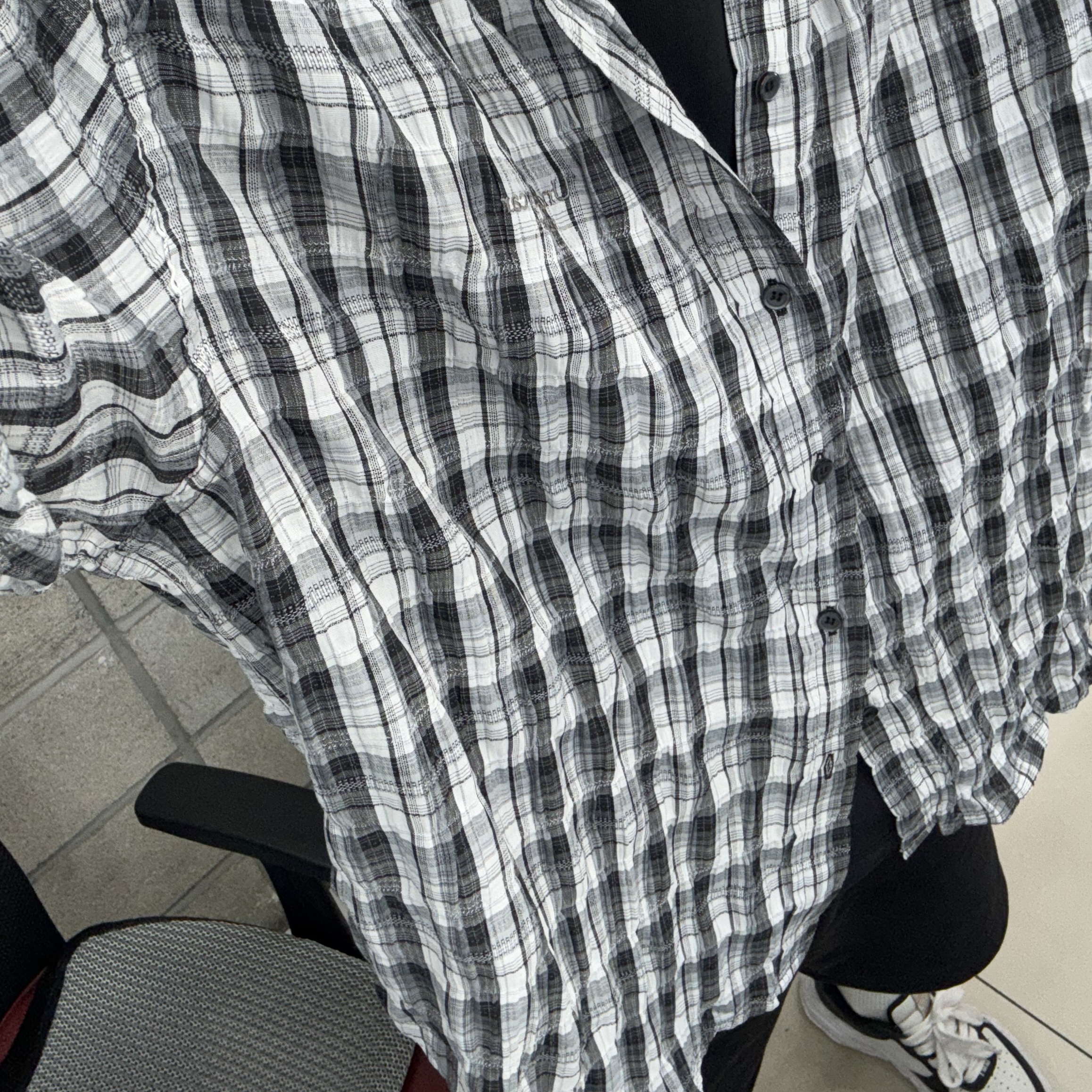 Undermycar Mu.119 Original Logo Basic Long Sleeve Check Shirts Gray, Undermycar Mu.36 Anti Fxxking Logo Play Basic Long Sleeve Check Shirts Blue Black 착용 스타일
