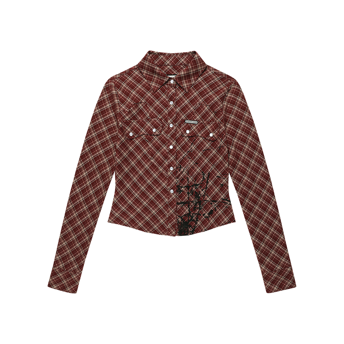 더바이닐하우스 페인팅 크롭 체크 셔츠 레드((W) Thevinylhouse Painting Crop Check Shirts Red)