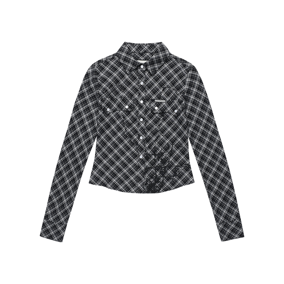 더바이닐하우스 페인팅 크롭 체크 셔츠 블랙((W) Thevinylhouse Painting Crop Check Shirts Black)