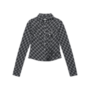 (W) Thevinylhouse Painting Crop Check Shirts Black