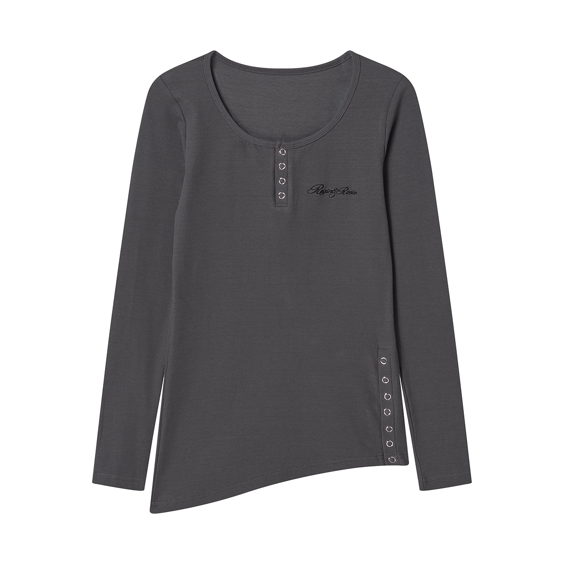 RG_25_FA1_LS_06_03 Rogin N Rosie Side Button Detailed Slim-Fit Long Sleeve Dark gray