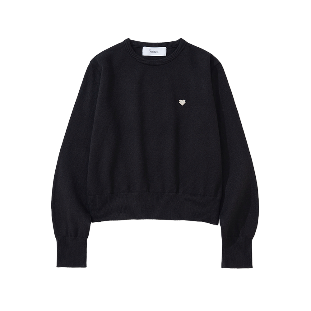 니티드 여성 베이직 에센셜 워셔블 라운드 니트 블랙