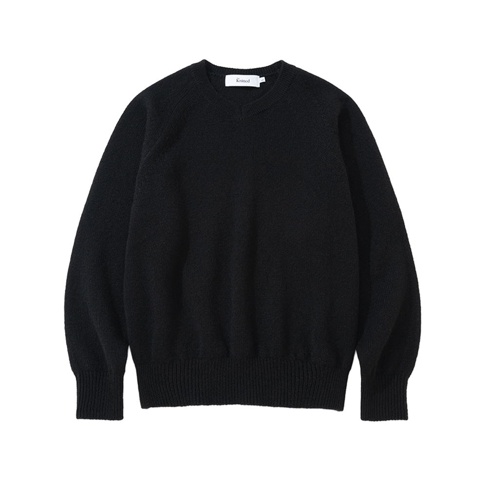 니티드 쉐기독 울 100% 브이넥 니트 블랙