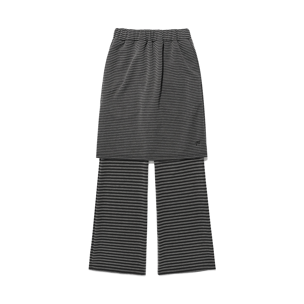 이스트쿤스트 스트라이프 미디 레이어드 스커트 팬츠 블랙(ISTKUNST Stripe Midi Layerd Skirt Pants Black)