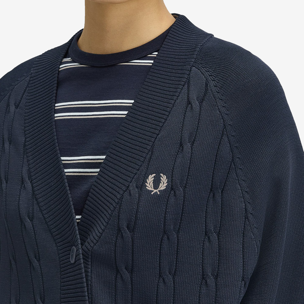 프레드 페리 우먼스 케이블 니트 가디건 네이비(Fred Perry Womens Cable Knit Cardigan Navy Snow White) - 5