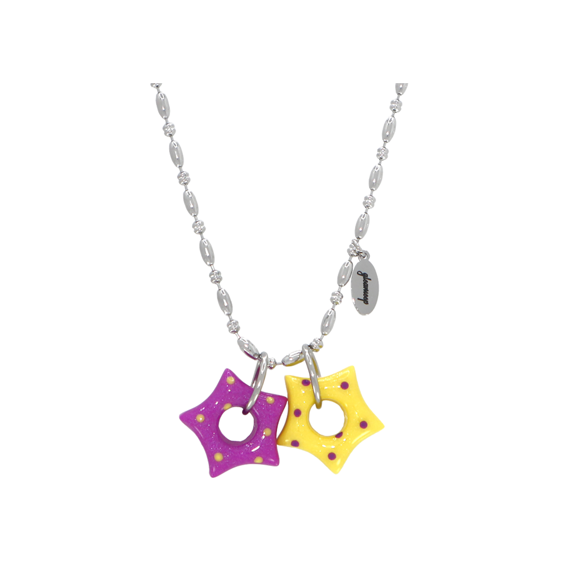글리밉 글리밍 트윈 리틀 스타 도트 넥클리스 퍼플 옐로우(Gleameep Gleaming Twin Little Star Dot Necklace Purple Yellow)
