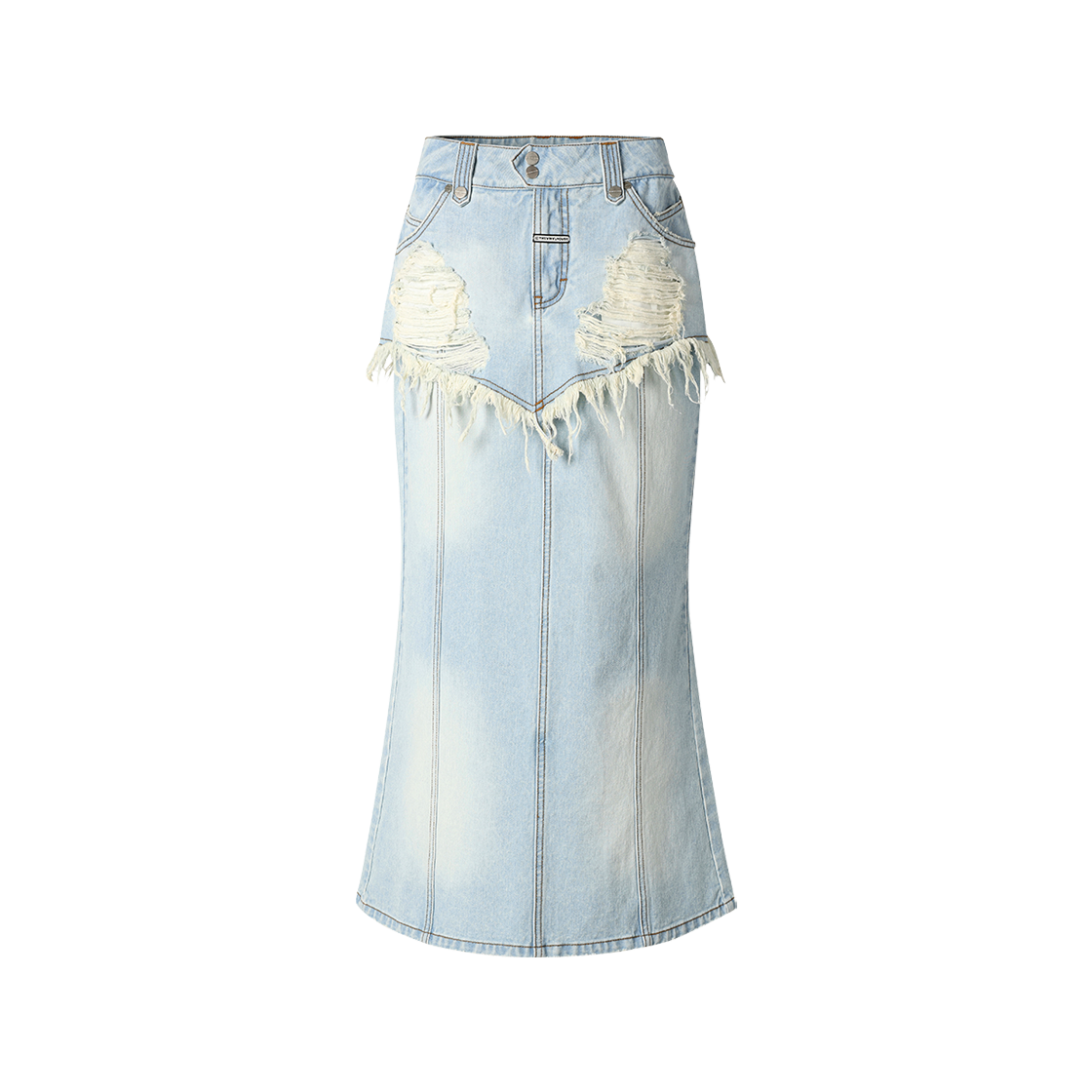 더바이닐하우스 디스트로이드 더블 데님 스커트 라이트블루(Thevinylhouse Destroyed Double Denim Skirt Light Blue)