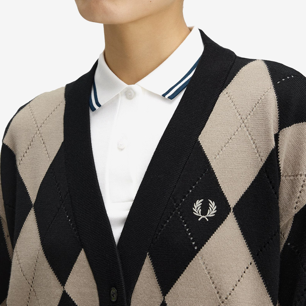 프레드페리 우먼스 아가일 포인텔 가디건 블랙(Fred Perry Womens Argyle Pointelle Cardigan Black) - 5