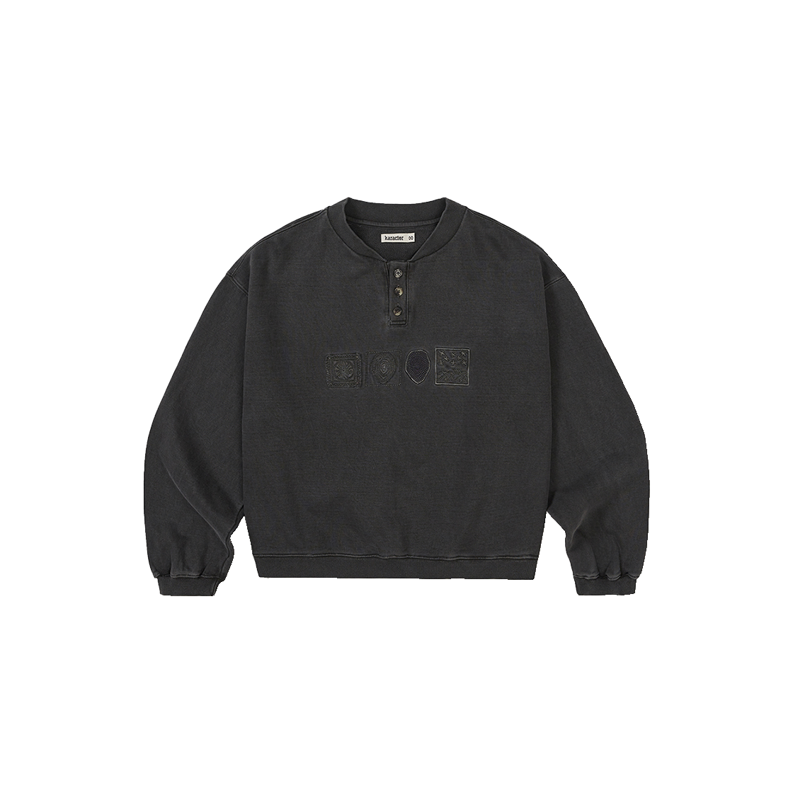카락터 심볼릭 버튼 스웻셔츠 더스티 챠콜(Karactor Symbolic Button Sweatshirt Dusty Charcoal)