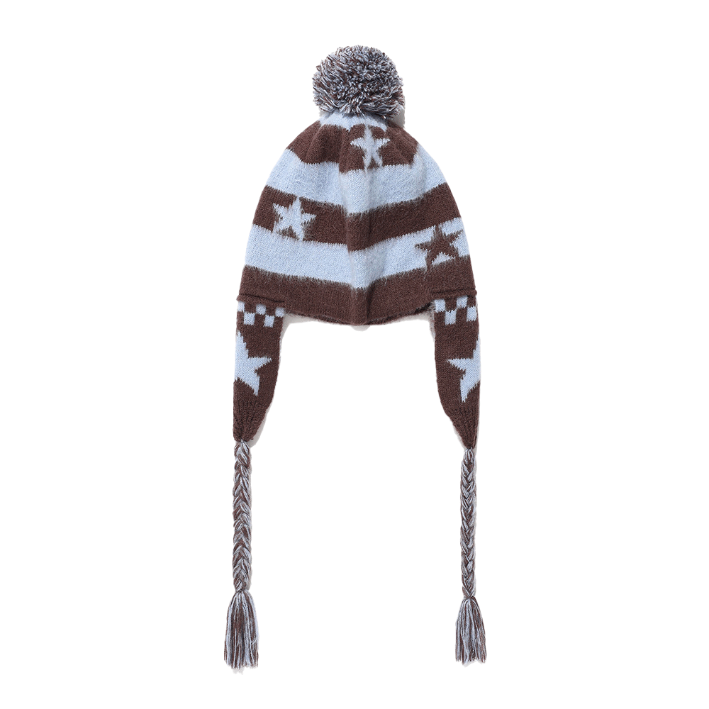 이스트쿤스트 스타 스트라이프 이어플랩 비니 블루(ISTKUNST Star Stripe Earflap Beanie Blue)