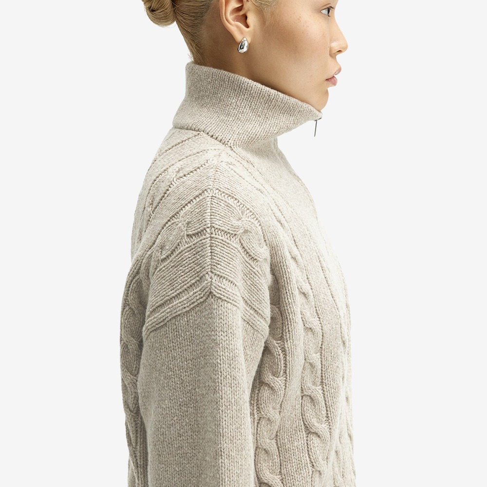프레드 페리 우먼스 하프 집 케이블 니트 웜오트말(Fred Perry Womens Half Zip Cable Knit Warm Oat Marl) - 4