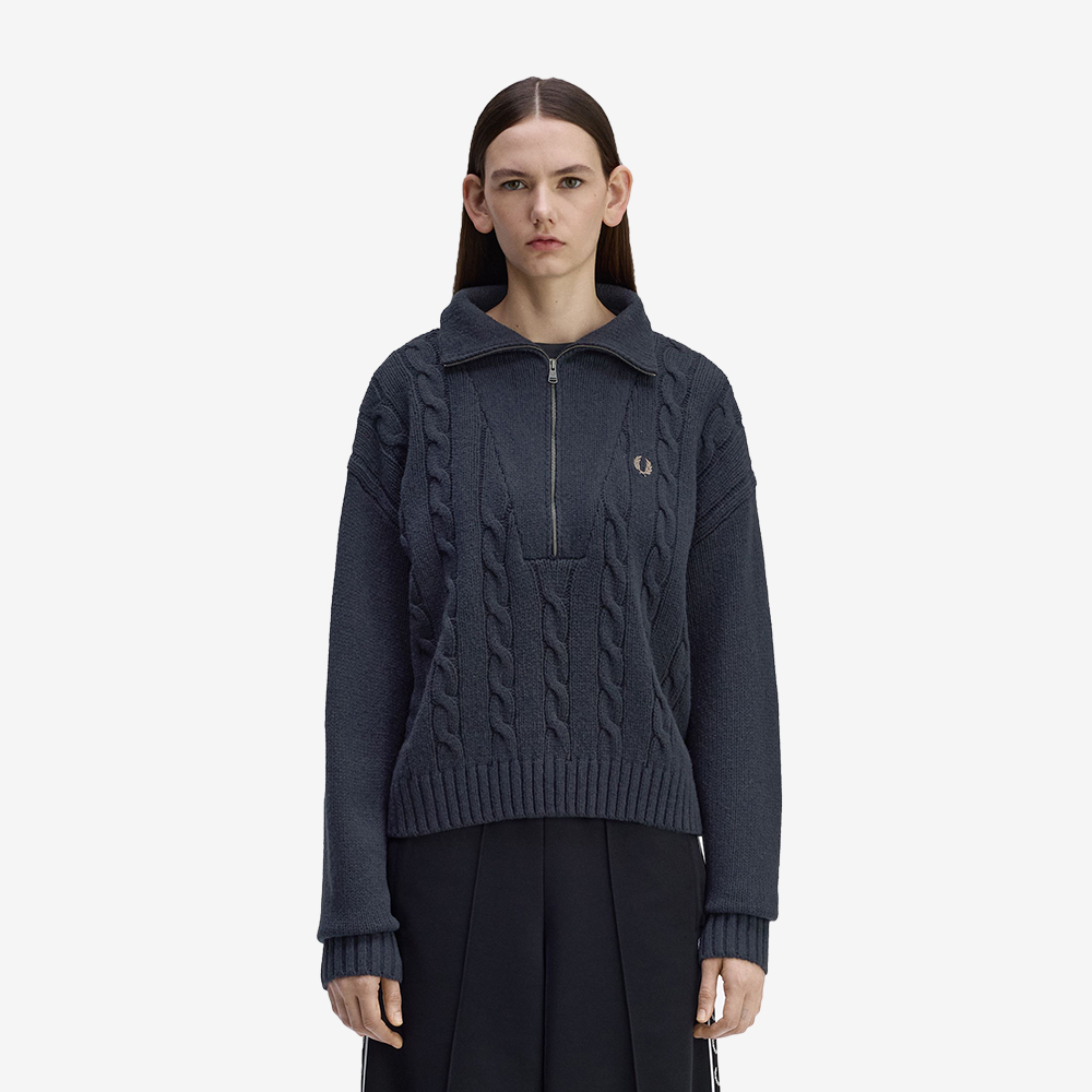 프레드 페리 우먼스 하프 집 케이블 니트 네이비(Fred Perry Womens Half Zip Cable Knit Navy Snow White) - 2