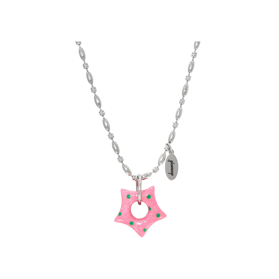 GMN35 Gleameep Gleaming Little Star Dot Necklace Green Dot Pink