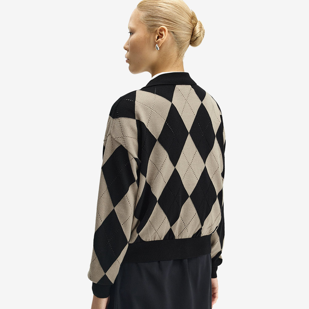 프레드페리 우먼스 아가일 포인텔 가디건 블랙(Fred Perry Womens Argyle Pointelle Cardigan Black) - 4