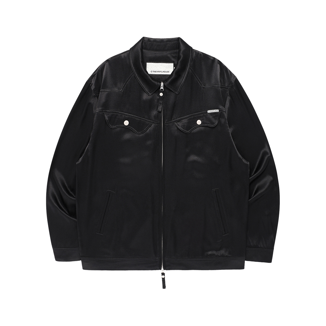 더바이닐하우스 새틴 카라 싱글 자켓 블랙