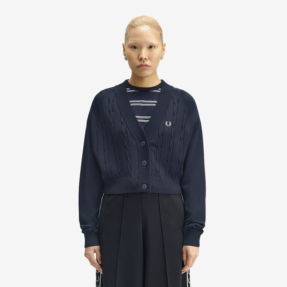 프레드 페리 우먼스 케이블 니트 가디건 네이비(Fred Perry Womens Cable Knit Cardigan Navy Snow White) - 2