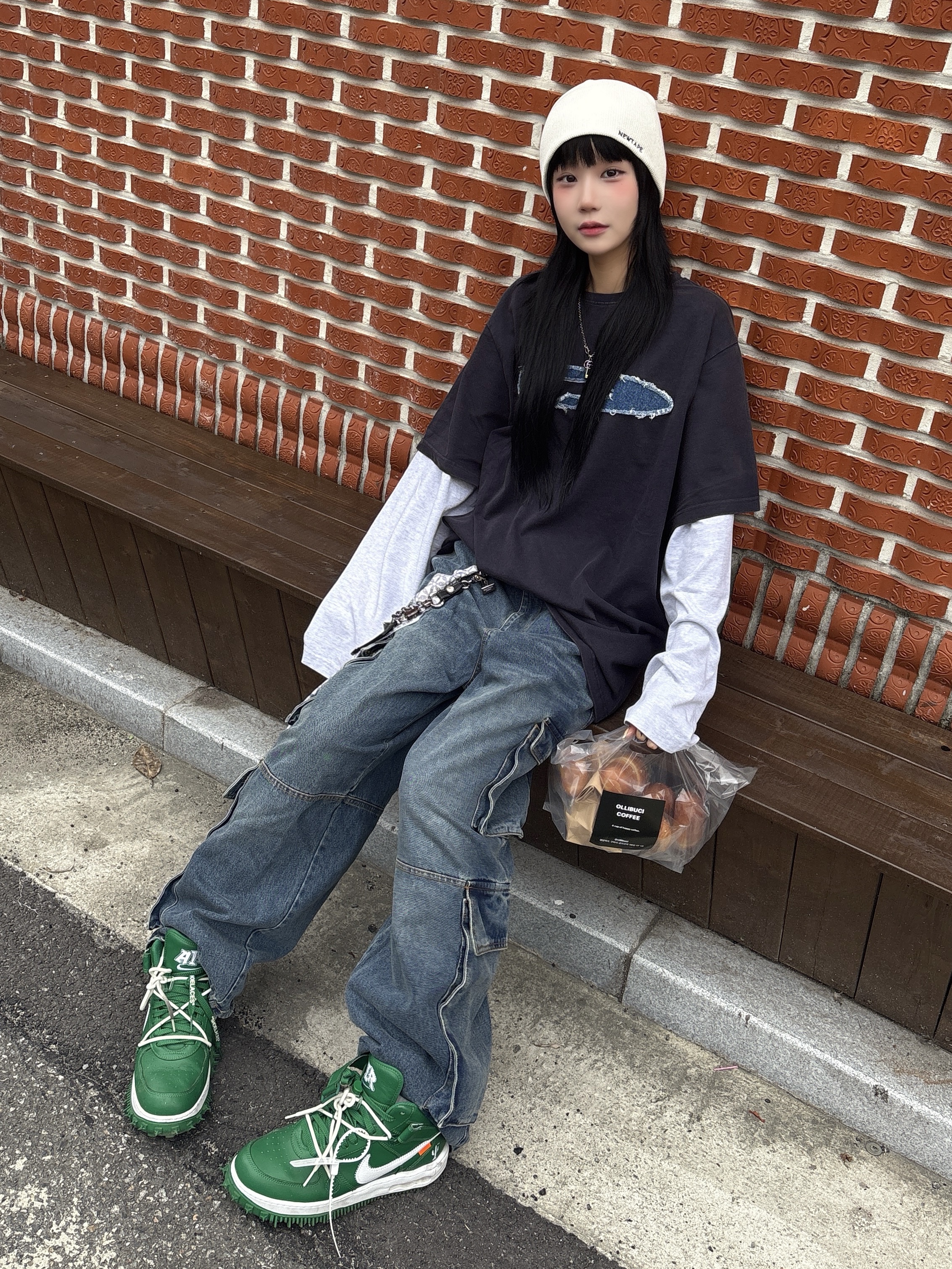 Nike x Off-White Air Force 1 Mid SP Leather Pine Green 착용 스타일 - 1