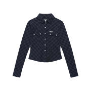 (W) Thevinylhouse Painting Crop Check Shirts Navy